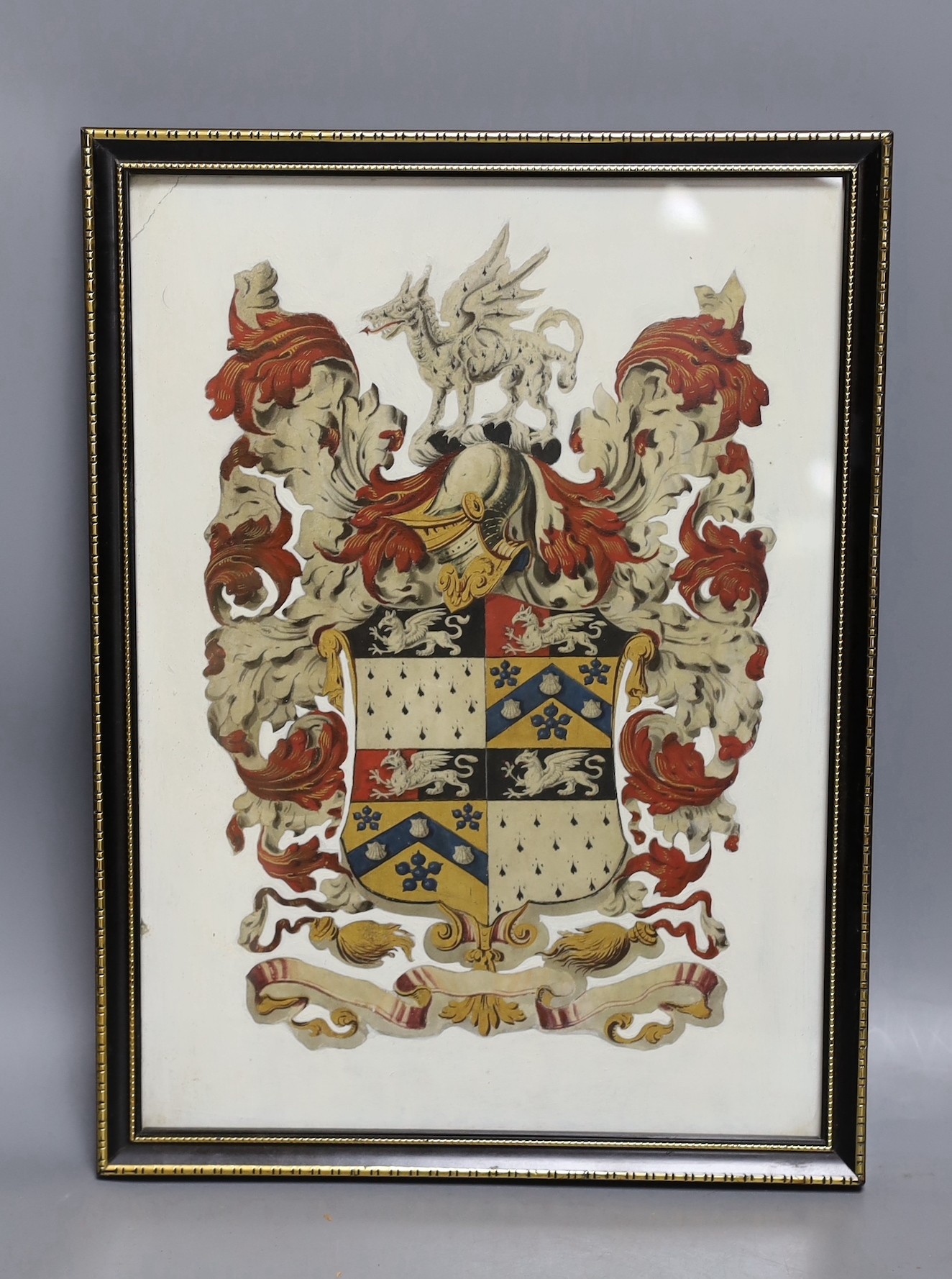 A 19th century armorial Coach panel painted with the arms of Chester, 29 x 21cm